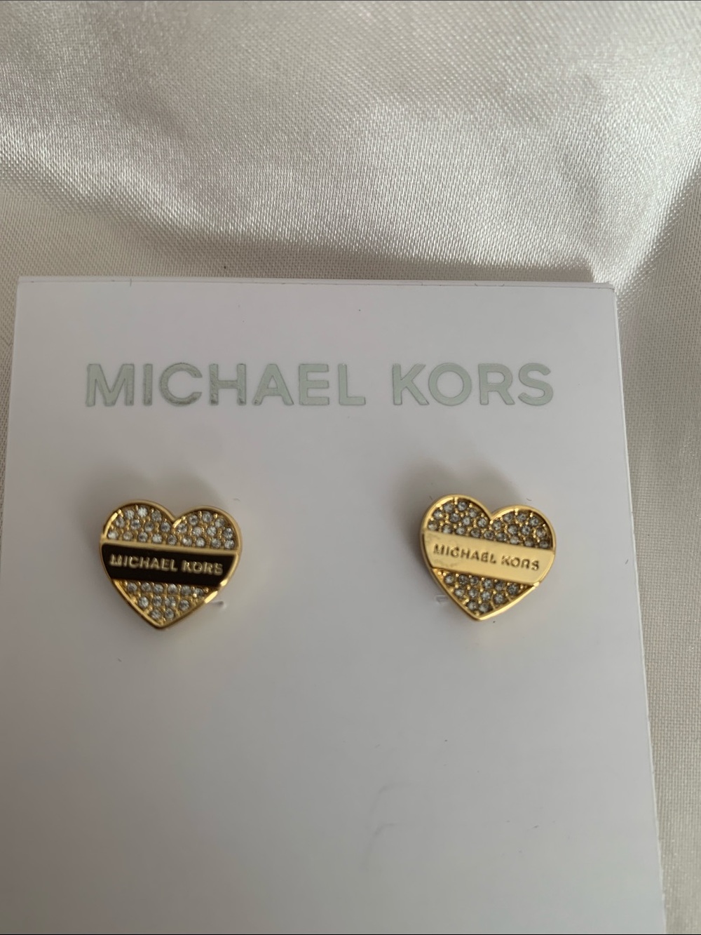Michael Kors Gold Heart Crystal Logo Stud Earrings